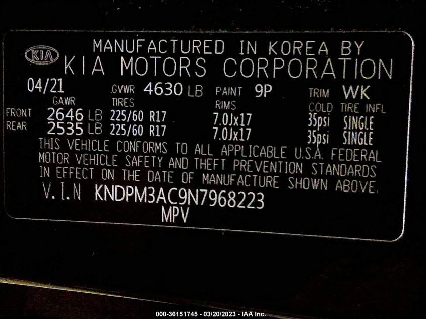 Photo 8 VIN: KNDPM3AC9N7968223 - KIA SPORTAGE 