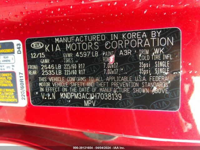 Photo 8 VIN: KNDPM3ACXH7038139 - KIA SPORTAGE 