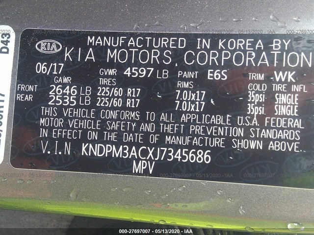 Photo 8 VIN: KNDPM3ACXJ7345686 - KIA SPORTAGE 