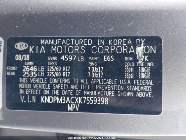 Photo 8 VIN: KNDPM3ACXK7559398 - KIA SPORTAGE 