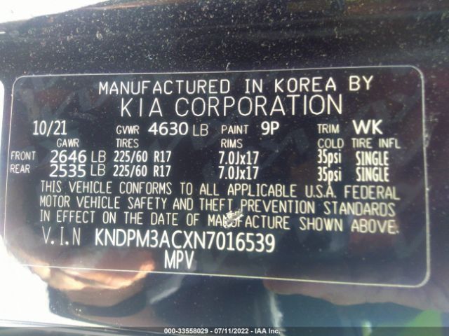 Photo 8 VIN: KNDPM3ACXN7016539 - KIA SPORTAGE 