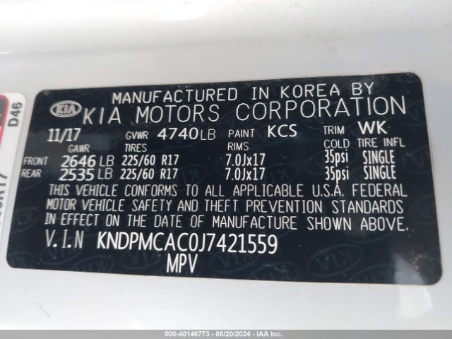 Photo 8 VIN: KNDPMCAC0J7421559 - KIA SPORTAGE 