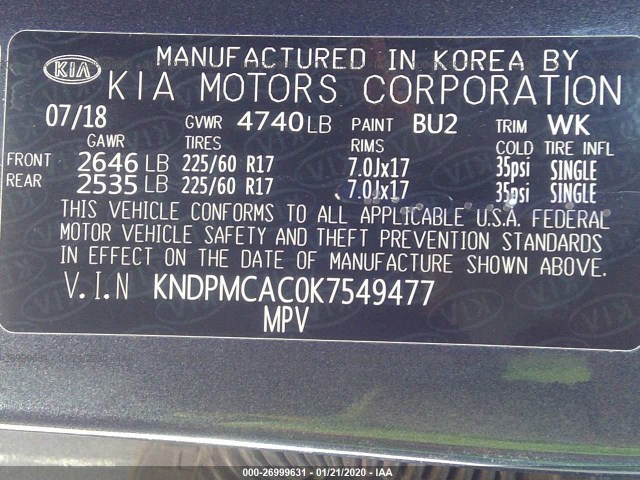 Photo 8 VIN: KNDPMCAC0K7549477 - KIA SPORTAGE 