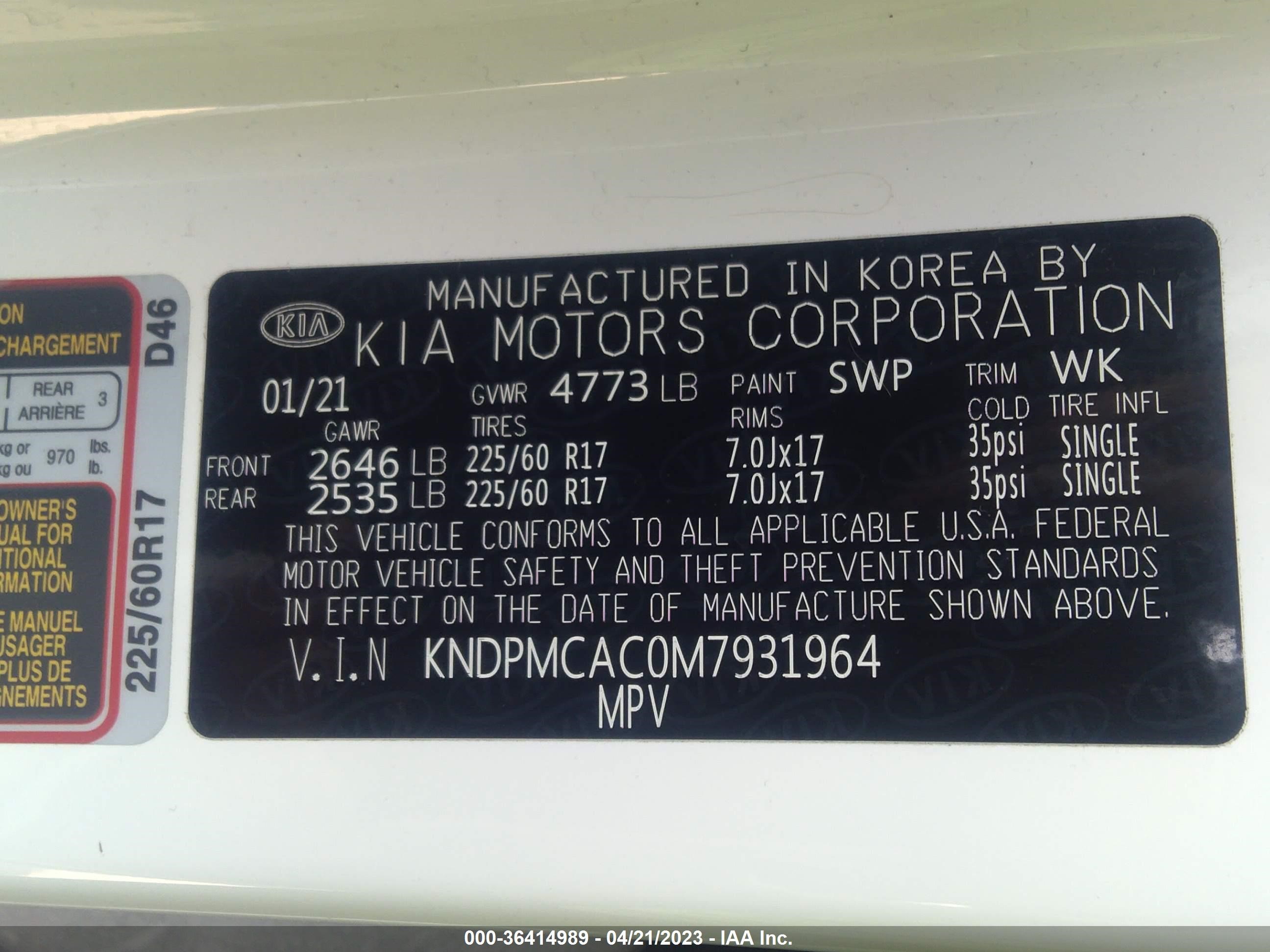 Photo 8 VIN: KNDPMCAC0M7931964 - KIA SPORTAGE 