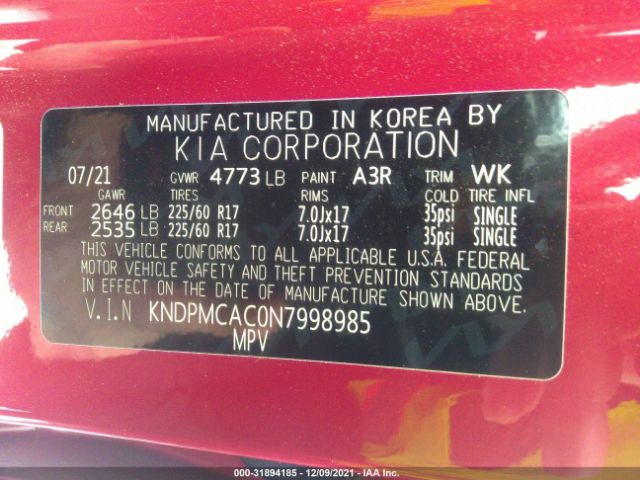 Photo 8 VIN: KNDPMCAC0N7998985 - KIA SPORTAGE 