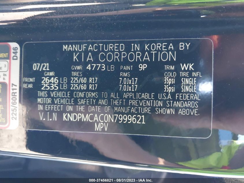 Photo 8 VIN: KNDPMCAC0N7999621 - KIA SPORTAGE 