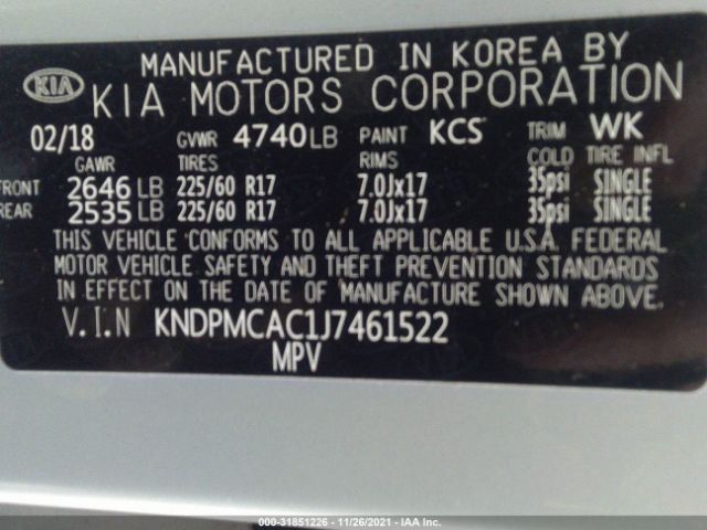 Photo 8 VIN: KNDPMCAC1J7461522 - KIA SPORTAGE 