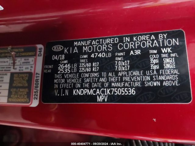 Photo 8 VIN: KNDPMCAC1K7505536 - KIA SPORTAGE 