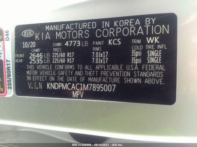 Photo 8 VIN: KNDPMCAC1M7895007 - KIA SPORTAGE 