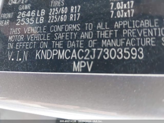 Photo 8 VIN: KNDPMCAC2J7303593 - KIA SPORTAGE 