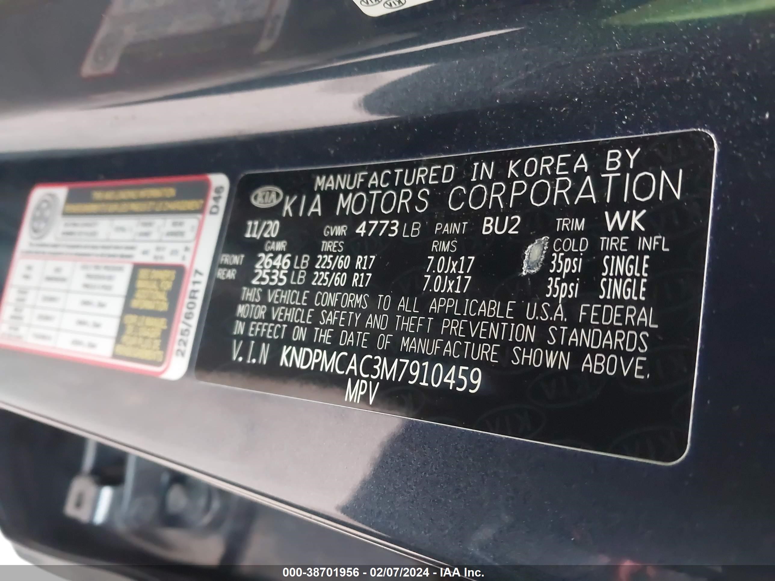 Photo 8 VIN: KNDPMCAC3M7910459 - KIA SPORTAGE 