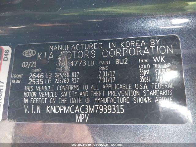 Photo 8 VIN: KNDPMCAC3M7939315 - KIA SPORTAGE 