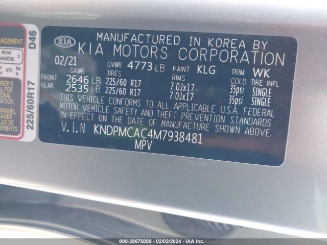 Photo 8 VIN: KNDPMCAC4M7938481 - KIA SPORTAGE 