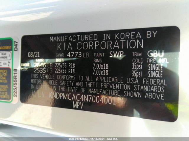 Photo 8 VIN: KNDPMCAC4N7004001 - KIA SPORTAGE 