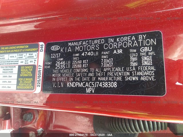 Photo 8 VIN: KNDPMCAC5J7438308 - KIA SPORTAGE 