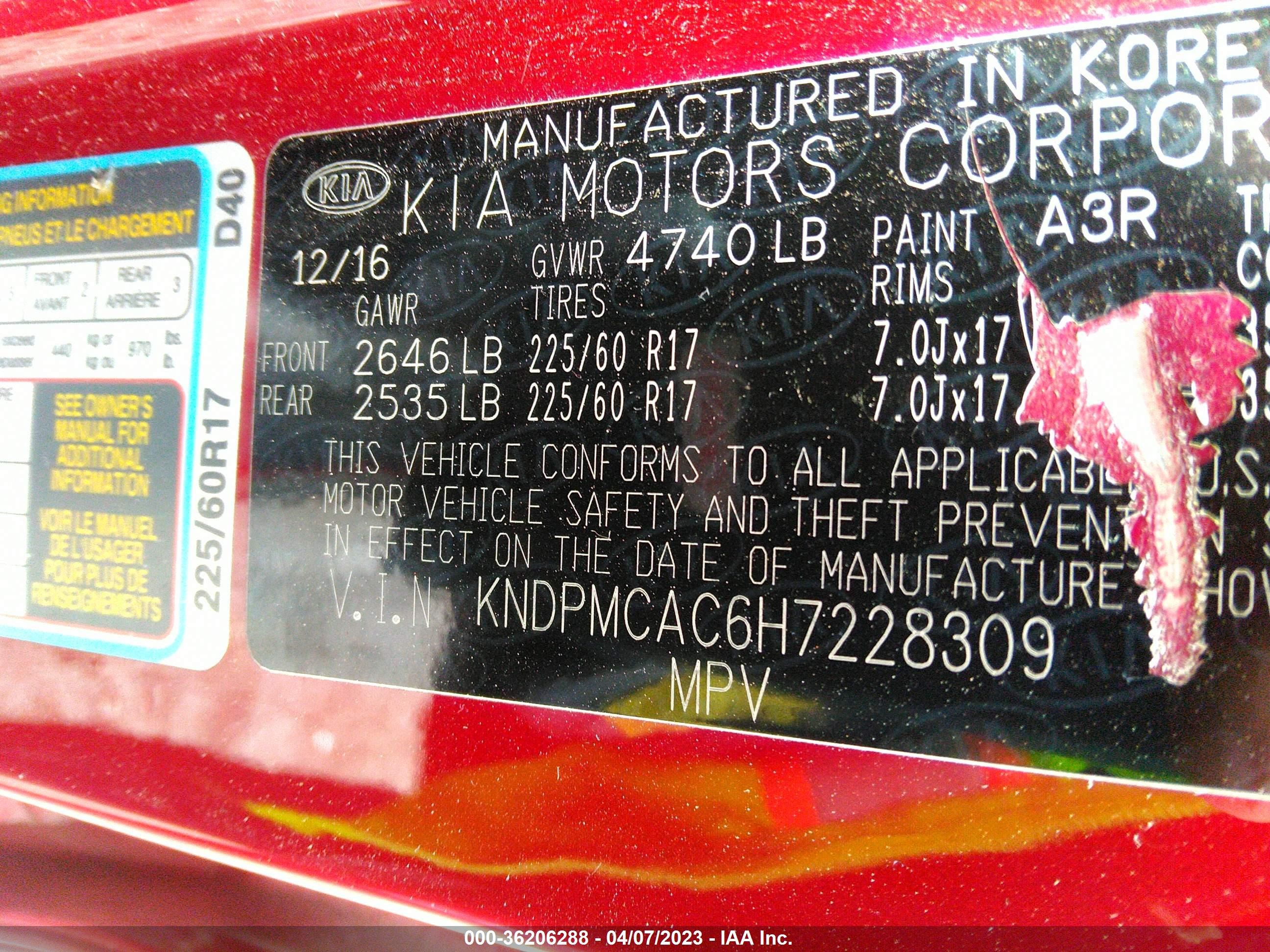 Photo 8 VIN: KNDPMCAC6H7228309 - KIA SPORTAGE 