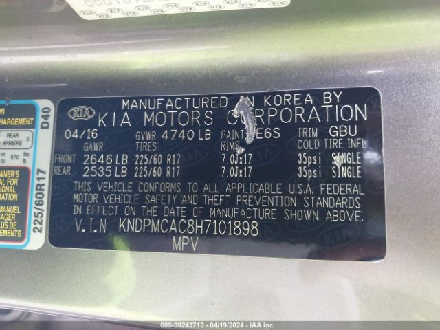 Photo 8 VIN: KNDPMCAC8H7101898 - KIA SPORTAGE 