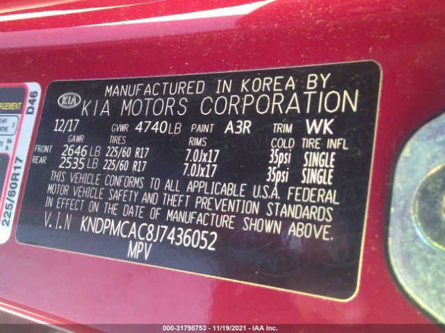 Photo 8 VIN: KNDPMCAC8J7436052 - KIA SPORTAGE 