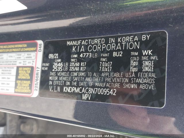 Photo 8 VIN: KNDPMCAC8N7009542 - KIA SPORTAGE 