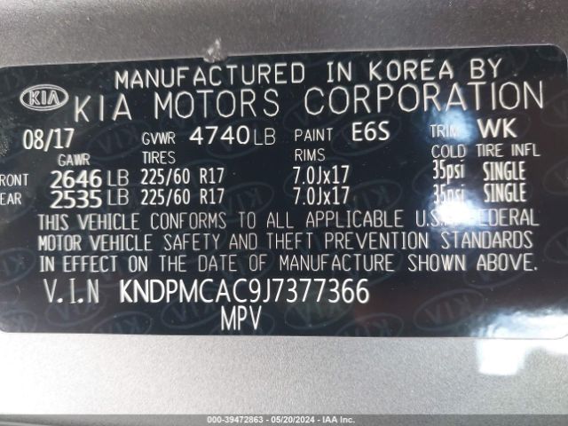 Photo 8 VIN: KNDPMCAC9J7377366 - KIA SPORTAGE 