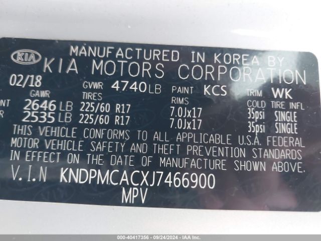 Photo 8 VIN: KNDPMCACXJ7466900 - KIA SPORTAGE 