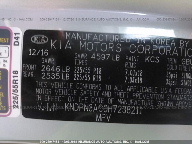 Photo 8 VIN: KNDPN3AC0H7236211 - KIA SPORTAGE 