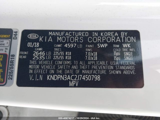 Photo 8 VIN: KNDPN3AC2J7450798 - KIA SPORTAGE 