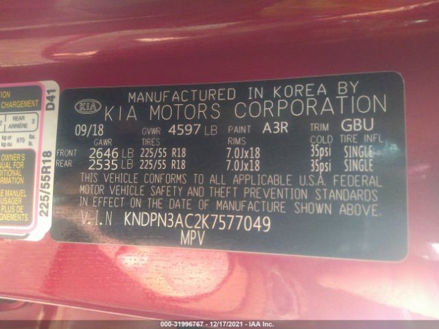 Photo 8 VIN: KNDPN3AC2K7577049 - KIA SPORTAGE 