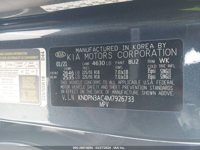 Photo 8 VIN: KNDPN3AC4M7926733 - KIA SPORTAGE 