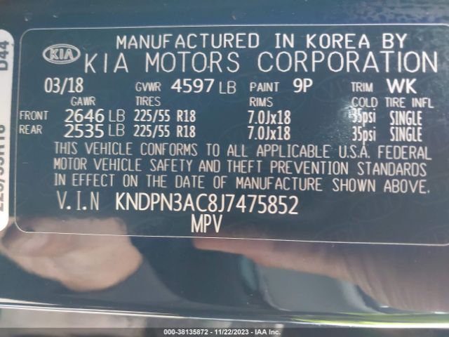 Photo 8 VIN: KNDPN3AC8J7475852 - KIA SPORTAGE 