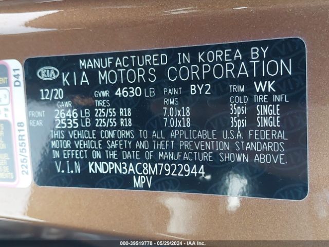 Photo 8 VIN: KNDPN3AC8M7922944 - KIA SPORTAGE 