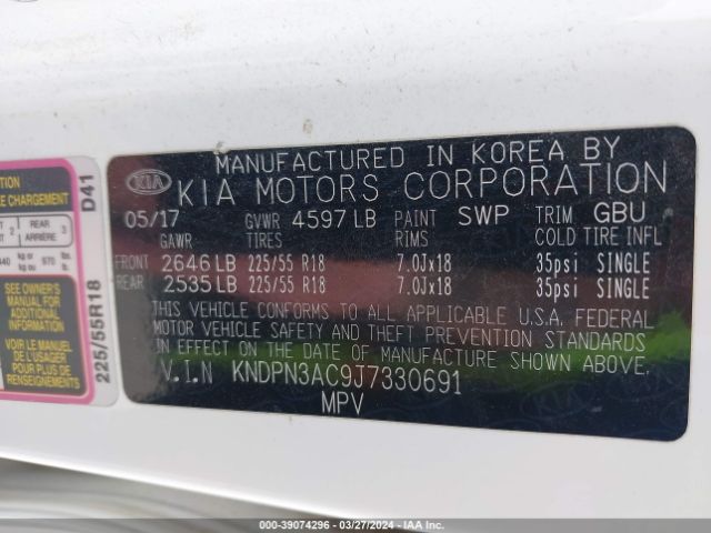 Photo 8 VIN: KNDPN3AC9J7330691 - KIA SPORTAGE 