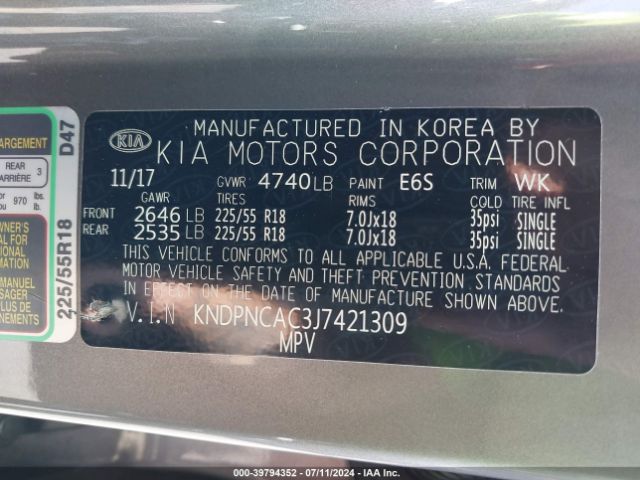 Photo 8 VIN: KNDPNCAC3J7421309 - KIA SPORTAGE 