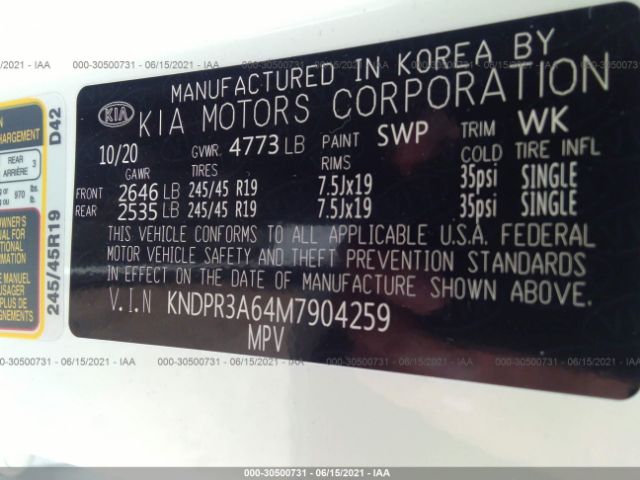 Photo 8 VIN: KNDPR3A64M7904259 - KIA SPORTAGE 