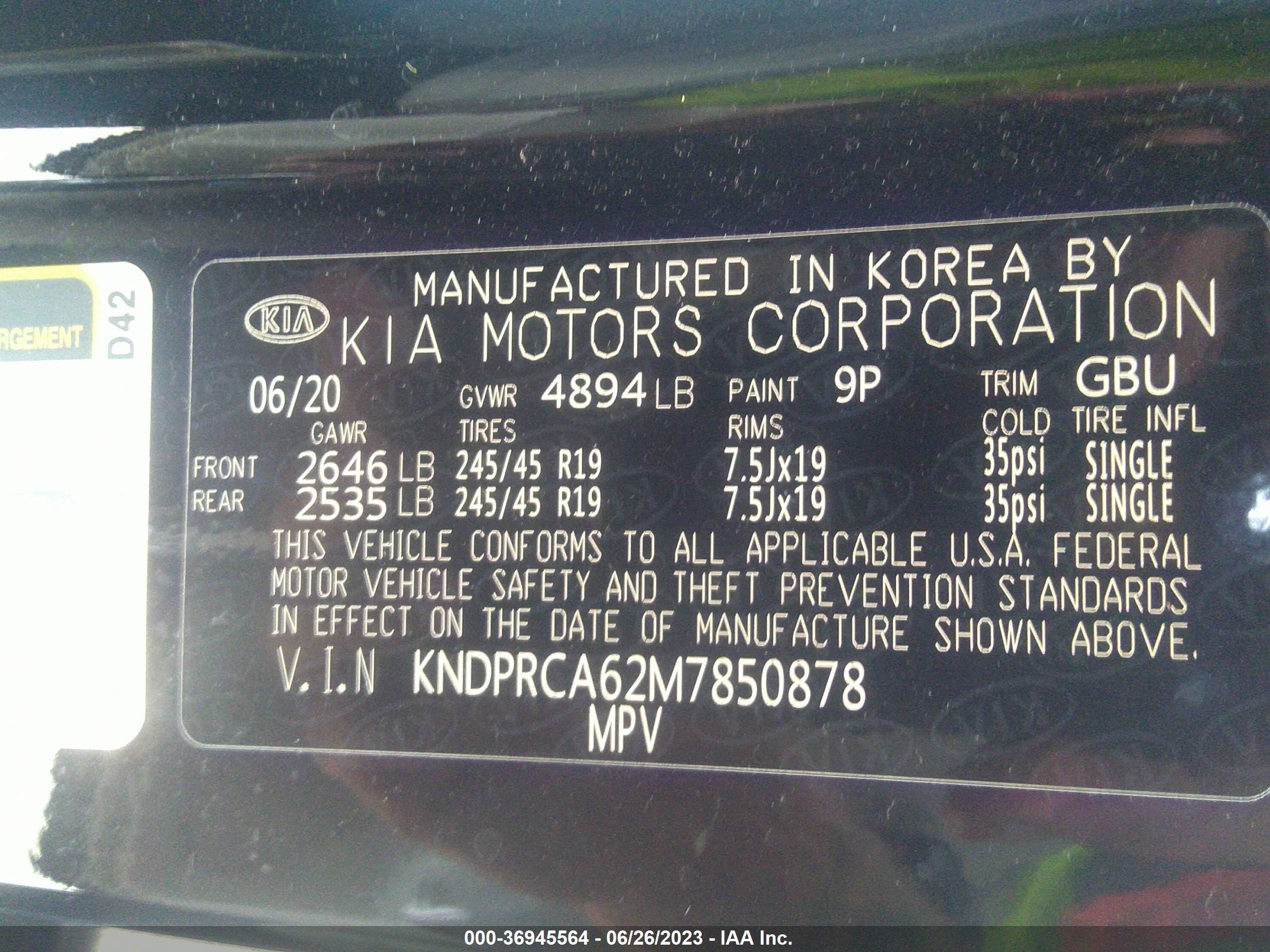 Photo 8 VIN: KNDPRCA62M7850878 - KIA SPORTAGE 