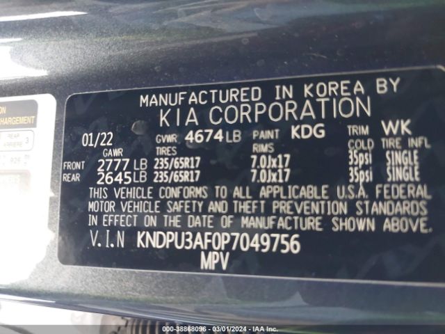 Photo 8 VIN: KNDPU3AF0P7049756 - KIA SPORTAGE 