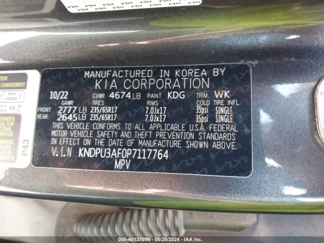 Photo 8 VIN: KNDPU3AF0P7117764 - KIA SPORTAGE 