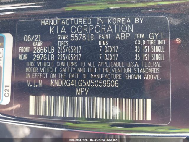 Photo 8 VIN: KNDRG4LG5M5059606 - KIA SORENTO 