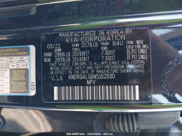 Photo 8 VIN: KNDRG4LG6N5102030 - KIA SORENTO 