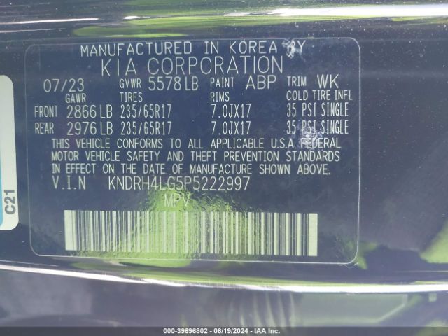 Photo 8 VIN: KNDRH4LG5P5222997 - KIA SORENTO 