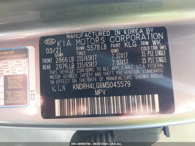 Photo 8 VIN: KNDRH4LG6M5045579 - KIA SORENTO 