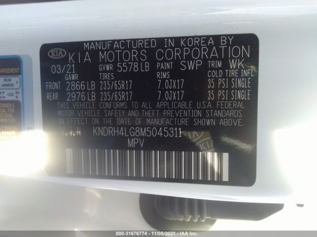 Photo 8 VIN: KNDRH4LG8M5045311 - KIA SORENTO HYBRID 