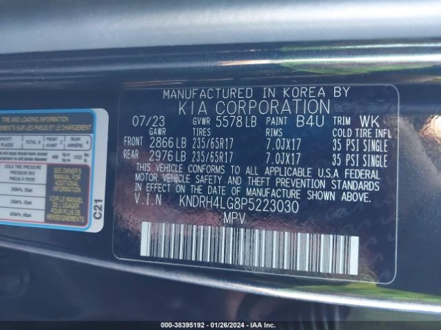 Photo 8 VIN: KNDRH4LG8P5223030 - KIA SORENTO HYBRID 