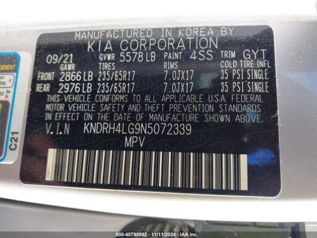 Photo 8 VIN: KNDRH4LG9N5072339 - KIA SORENTO 