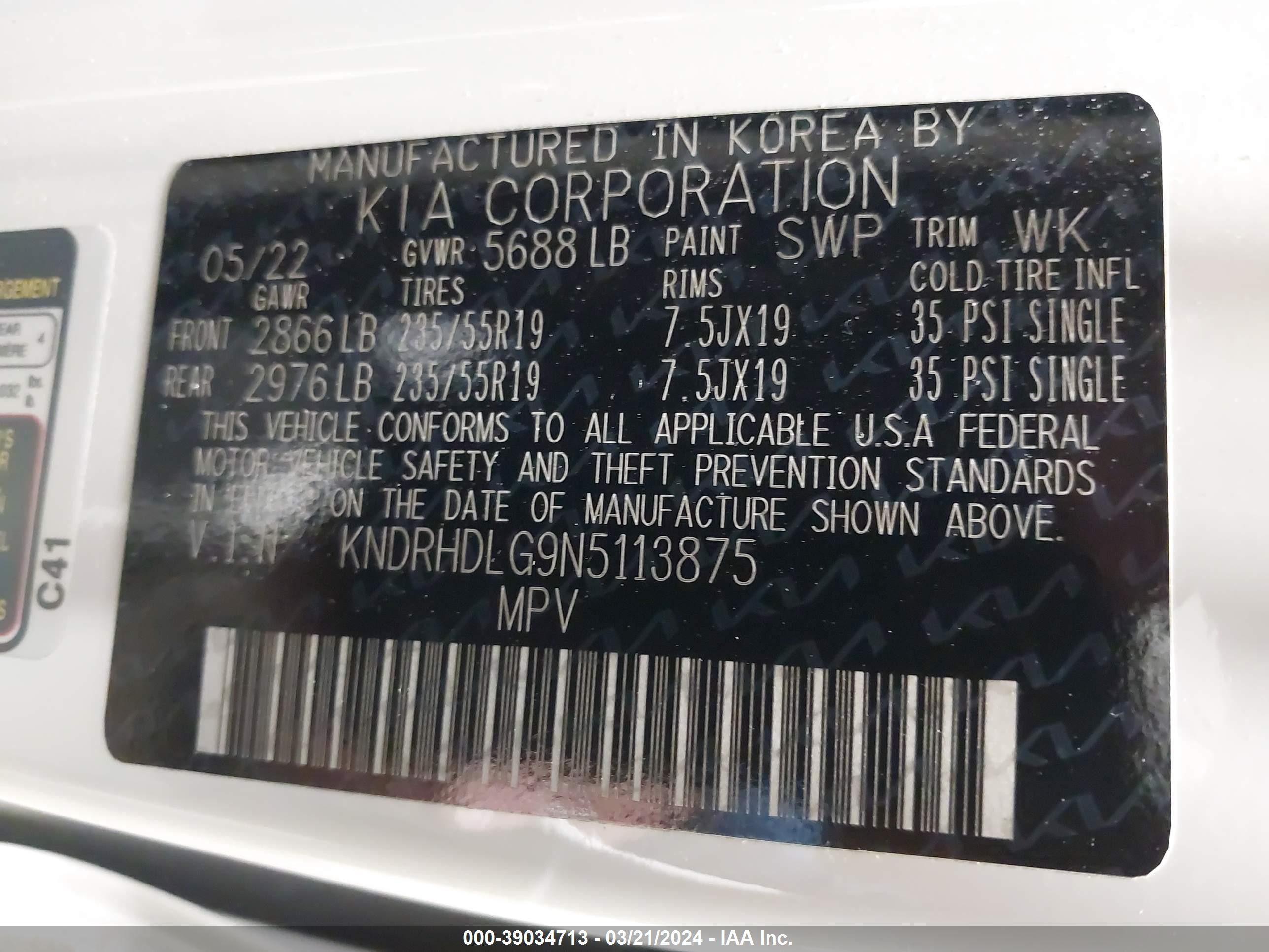 Photo 8 VIN: KNDRHDLG9N5113875 - KIA SORENTO HYBRID 