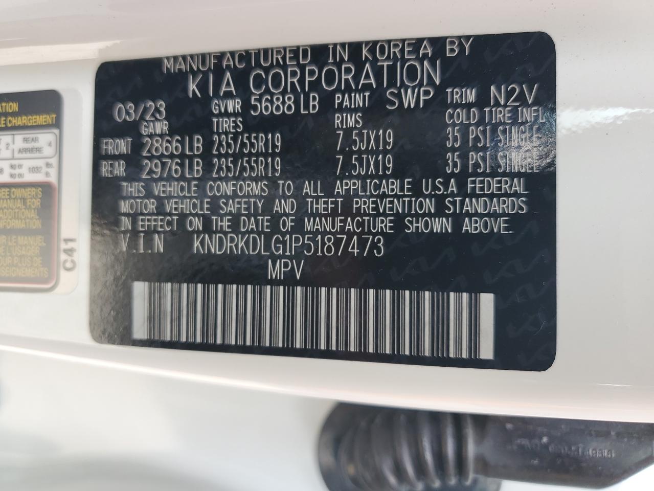 Photo 13 VIN: KNDRKDLG1P5187473 - KIA SORENTO 