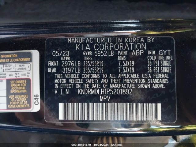 Photo 8 VIN: KNDRMDLH1P5201892 - KIA SORENTO 