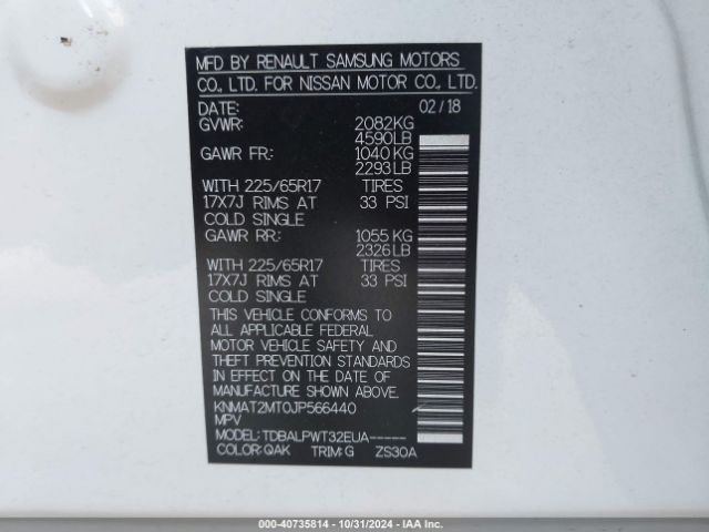 Photo 8 VIN: KNMAT2MT0JP566440 - NISSAN ROGUE 