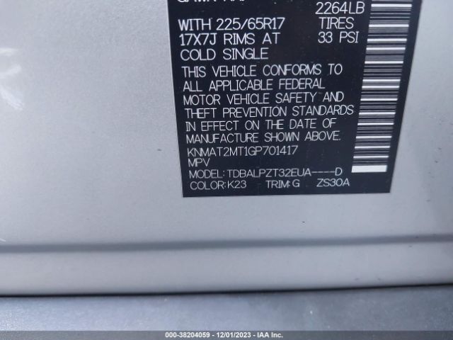 Photo 8 VIN: KNMAT2MT1GP701417 - NISSAN ROGUE 