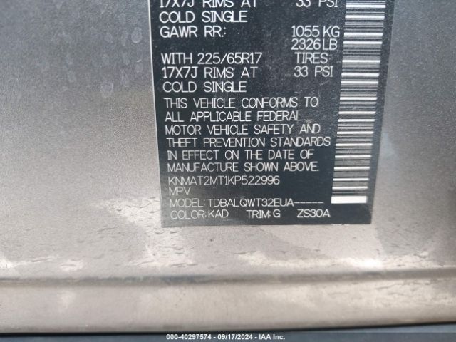 Photo 8 VIN: KNMAT2MT1KP522996 - NISSAN ROGUE 